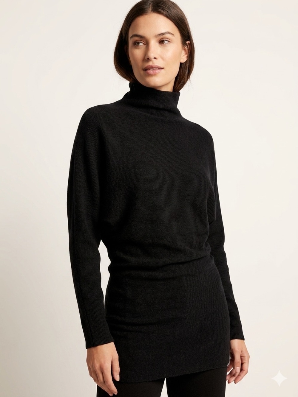 Leith Black Mock Neck Viscose Blend Dolman Batwing Sleeve Sweater Tunic Size S